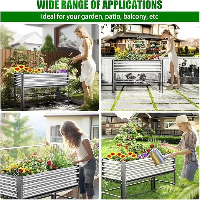 Doniks Raised Garden Bed with Legs, 48×24×32in Large Outdoor Metal Galvanized Garden Planting Box, 600lb Capacity for Vegetables Lawn Green Flowers, Fruits, Terrace by GreenHaven Gardens