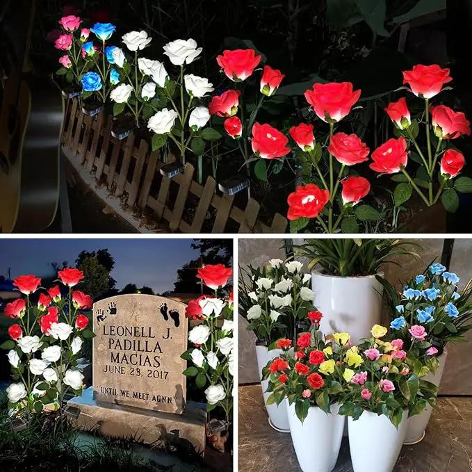 Solar Garden Lights, Solar Outdoor Lights with More Realistic 20 Rose Waterproof Solar Powered Flowers Lights for Outside Patio Yard Pathway Decorations, White and Red by GreenHaven Gardens