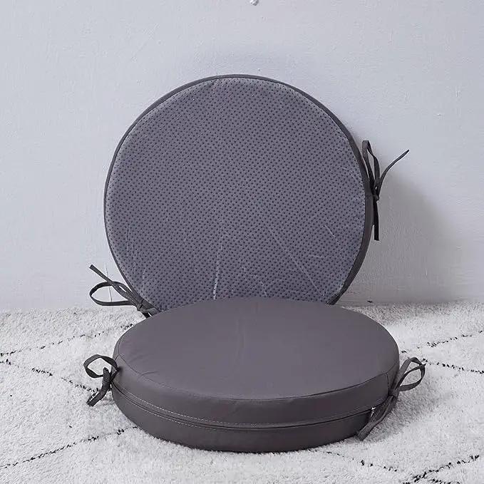 15 x 15 Inch Round Cushions for Outdoor Furniture Non-Slip Waterproof Patio Bistro Chair Cushion with Ties Bar Stool Seat Cushion for Kitchen Chairs Set of 2, Dark Gray by GreenHaven Gardens