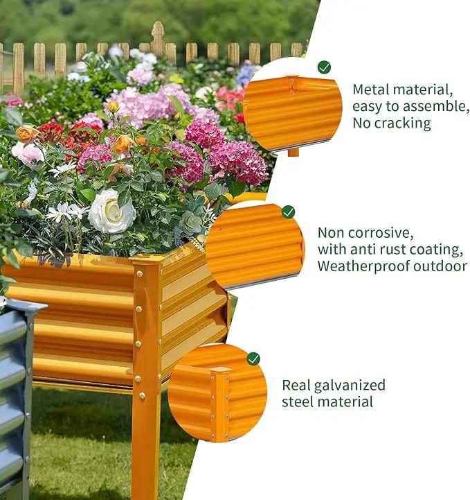 Land Guard Galvanized Raised Garden Bed with Legs, 96×24×32in Raised Garden Beds Outdoor with Drainage Holes, Planter Boxes Outdoor for Backyard, Patio, Balcony, 800lb Capacity, Cream Yellow by GreenHaven Gardens