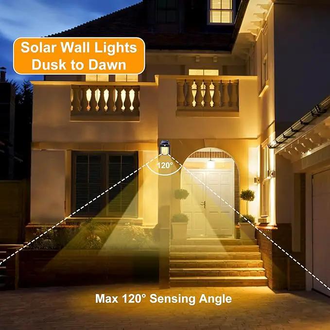 Joomer Solar Wall Lights Outdoor 4PACK, Dusk to Dawn Porch Lights Fixture, Waterproof Exterior Lighting with Clear Panel for Entryway Front Door, Solar Wall Lantern with 3 Modes & Motion Sensor by GreenHaven Gardens