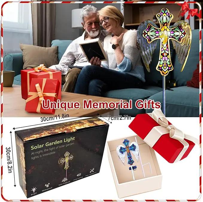 YJFWAL Solar Glass Cross Garden Stake Light, Cemetery Decorations for Grave Outdoor Lights, Jesus Cross Angel Wings Sympathy Memorial Gifts, for Easter Halloween Garden Lawn Yard Patio Decor by GreenHaven Gardens