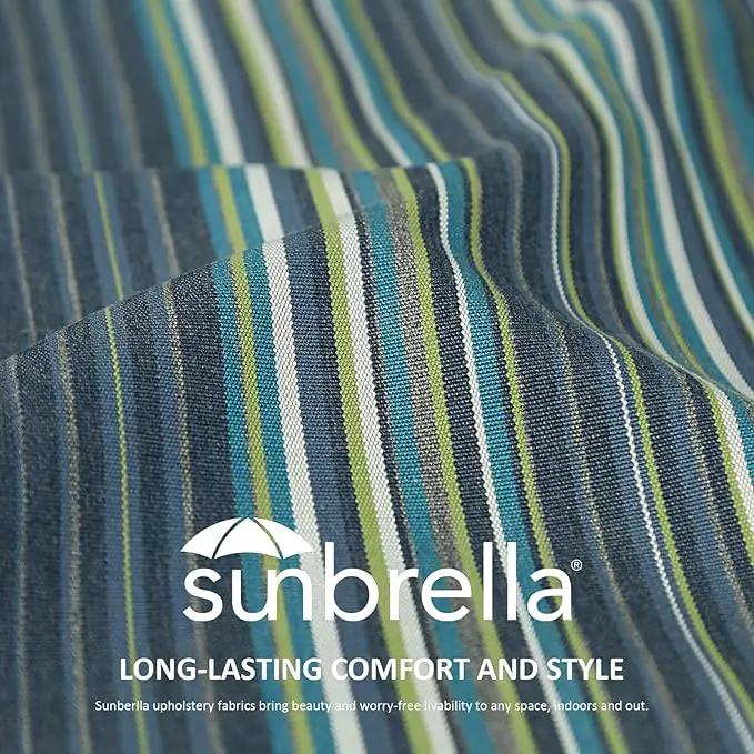 Sunbrella Square Corner Seat Cushions, 19" x 19" x 3", Set of 4, Indoor Outdoor Water Repellent Universal Chair Pads with Ties for Patio Furniture, Garden Deck Dining Chairs, Beach Stripe Lagoon by GreenHaven Gardens