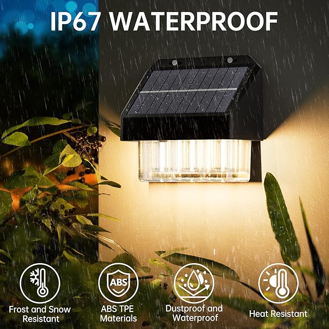 AOSEA Solar Fence Lights Waterproof, Deck Lights Solar Powered with Tungsten Bulbs, Solar Outdoor Lights for Garden Decor, Yard, Patio, Fence, 4 Pack (Warm White), Black, WL-L-003B-4PACK-24 by GreenHaven Gardens