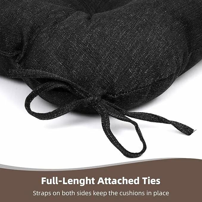 RACE LEAF Patio Chair Cushions 17x17 Inch 4 Pack, Thickened Outdoor Cushions Water Resistant Stain Resistant Non-Slip Ties (Black) by GreenHaven Gardens