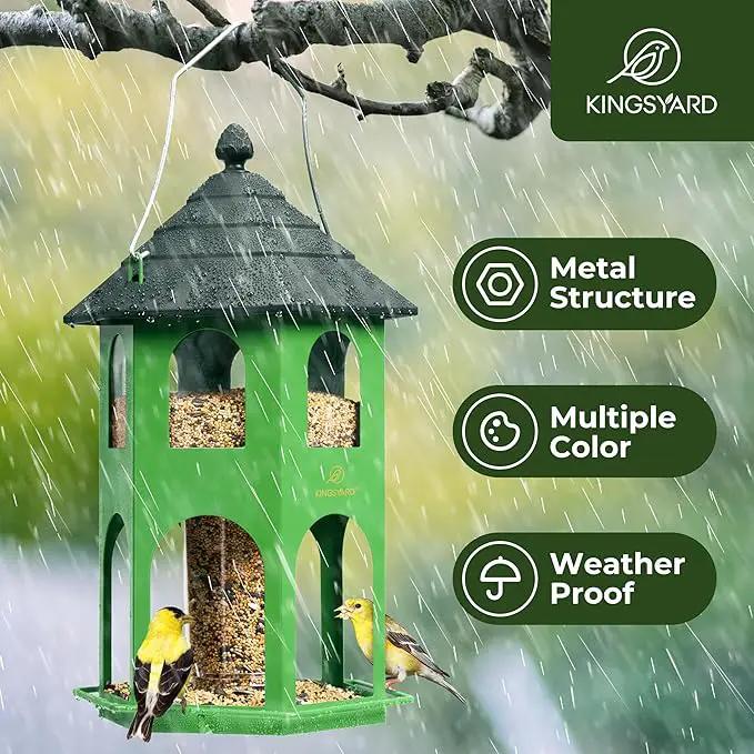 Kingsyard Metal Bird Feeder for Outdoor Hanging, Wild Bird Feeders with Circular Perch, Easy to Clean & Refill, 4 lbs Large Seed Capacity, Green by GreenHaven Gardens