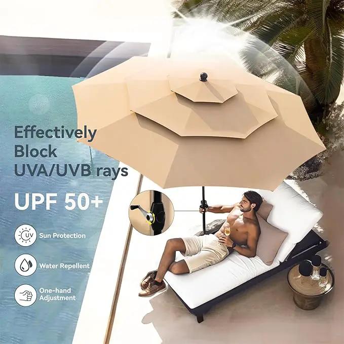 PHI VILLA 10ft Patio Umbrellas, Outdoor 3 Tier Vented Large Market Table Umbrella with 8 Sturdy Ribs and 1.5" Umbrellla Pole for Lawn Poolside Garden Terrace, Beige(No Base) by GreenHaven Gardens