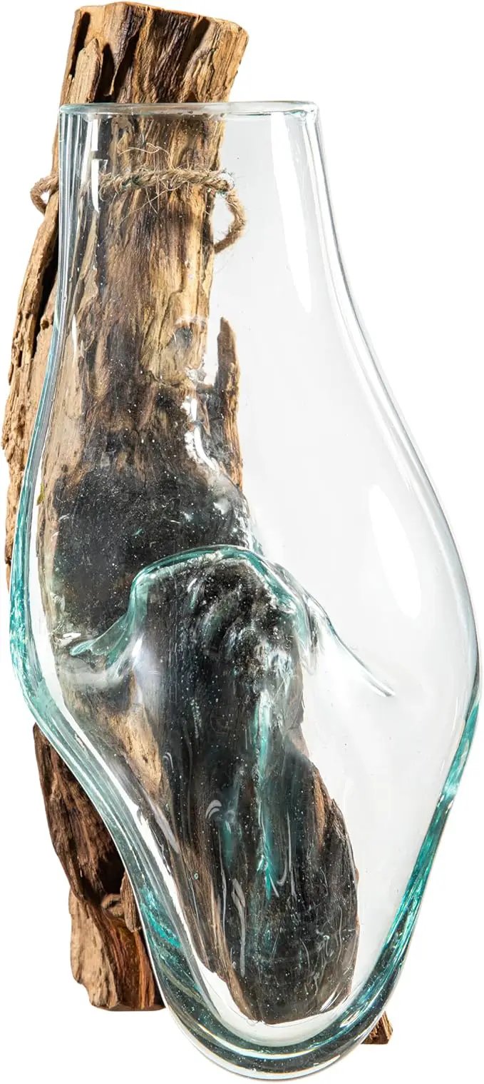 Cape Craftsmen Wall Mounted Molten Glass Hanging Terrarium on Driftwood, Indoor Wall Planter Vase on Wood, Propagation Station for Hydroponics Plants, Succulent Pot by GreenHaven Gardens