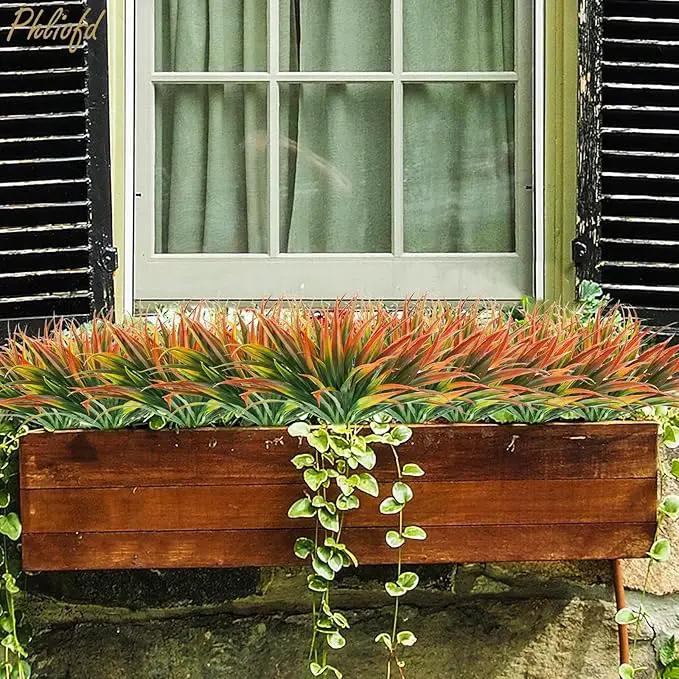 32Pcs Artificial Grass Fake Plants 17.3in Outdoor Plastic Plants UV Resistant Greenery Fake Grass for Home Window Garden Office Patio Hanging Planter Pathway Front Porch Décor Red by GreenHaven Gardens