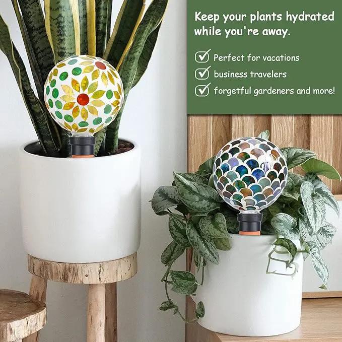 Plant Watering Globes Mosaic Self Watering Spikes 2 Pack for Indoor Outdoor Plants Automatic Plant Waterer Plant Watering Devices for Vacations Pot by GreenHaven Gardens