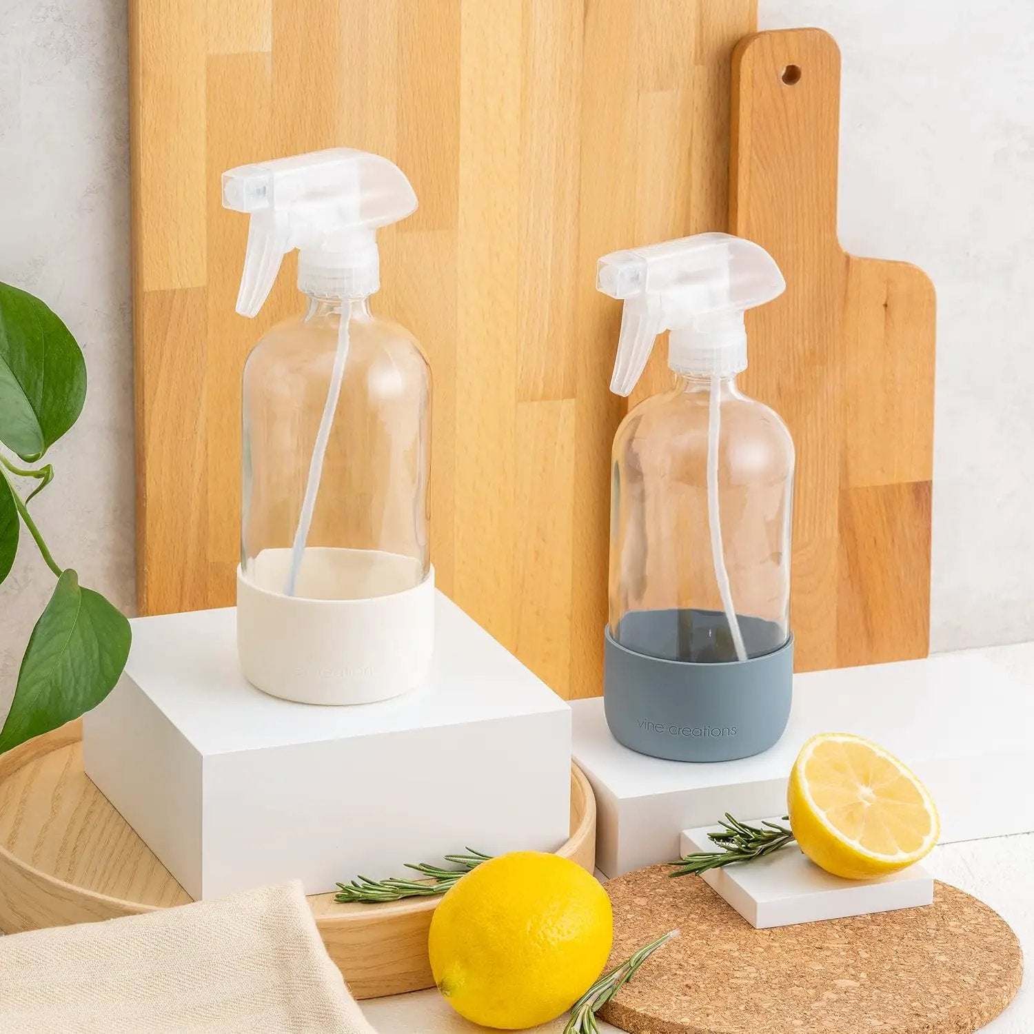 Vine Creations Glass Spray Bottles for Cleaning Solutions, Clear Glass Spray Bottle with Silicone Sleeve, 16 oz Empty Spray Bottles for Cleaning, Plant Spray Bottle, Mist and Stream Nozzle - 2 Pack by GreenHaven Gardens