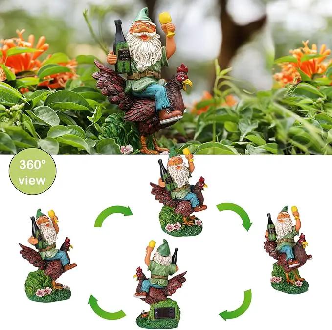 Garden Gnomes Statue Outdoor Decor,Funny Gnome Riding Rooster Sculptures Art Decor, Ideal Decoration for Yard Balcony Patio Lawn Home House - Birthday Gifts by GreenHaven Gardens