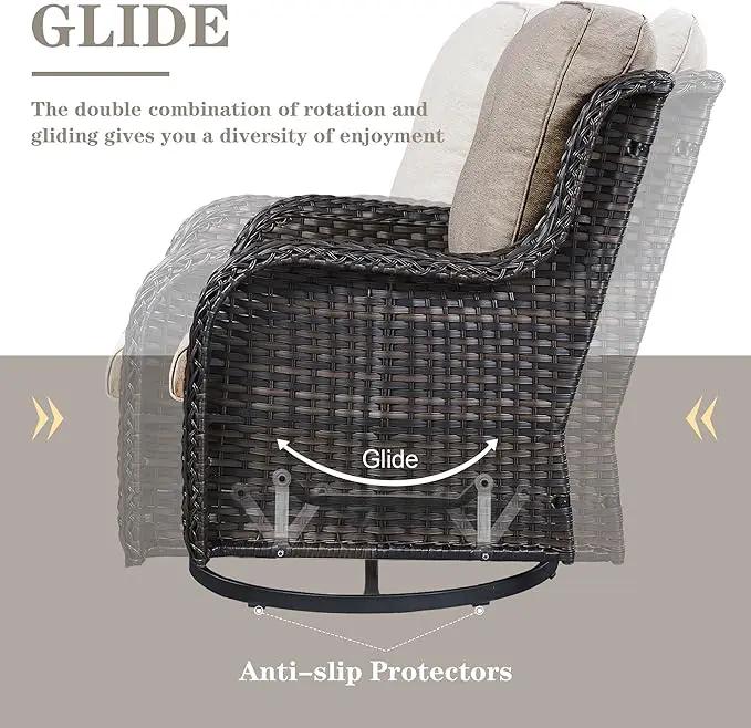 Wicker Patio Furniture Sets - 13 Piece Outdoor Rattan Furniture Conversation Sets with 4 Swivel Rocker Chairs, 2 Rattan Sofas, Wicker Ottomans and Coffee Table, Brown/Grey by GreenHaven Gardens