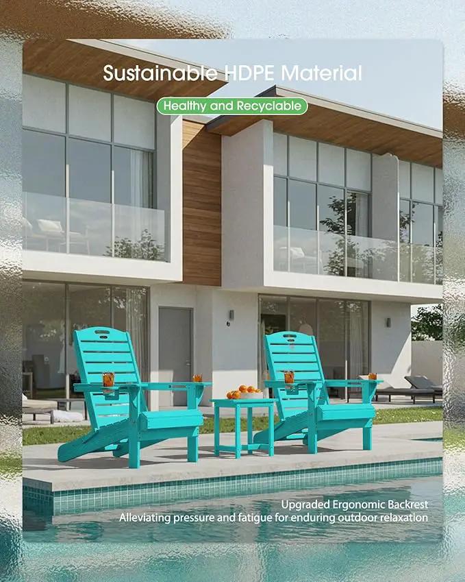 Adirondack Chairs Set of 6, Outdoor Fire Pit Chairs, HDPE All-Weather Adirondack Chairs with Cup Holder, Lawn Chair for Deck, Patio, Garden (Lake Blue) by GreenHaven Gardens