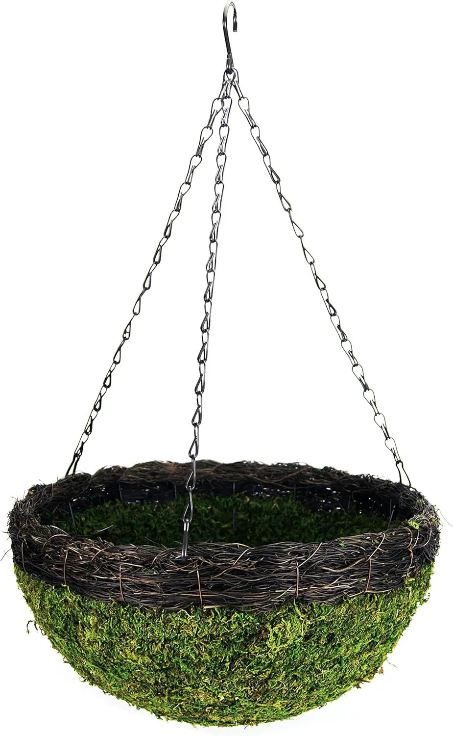 SuperMoss (29319 MossWeave Hanging Basket | Outdoor Hanging Planter with Moss | Decorative Plant Hanger for Porch, Balcony, Garden & Home Décor, Round with Wicker Rim, Set of 3 (S/M/L), Green by GreenHaven Gardens