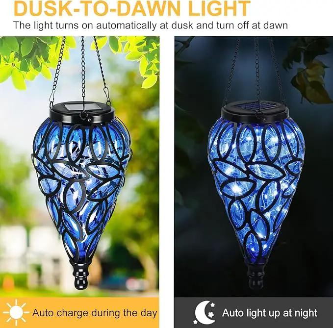 Solar Hanging Lantern Outdoor Lights, Tear-Shaped 15 LEDs Cool White Hanging Lights with S Hooks Decor in Garden, Yard, Pathway, Front Door and Landscape by GreenHaven Gardens