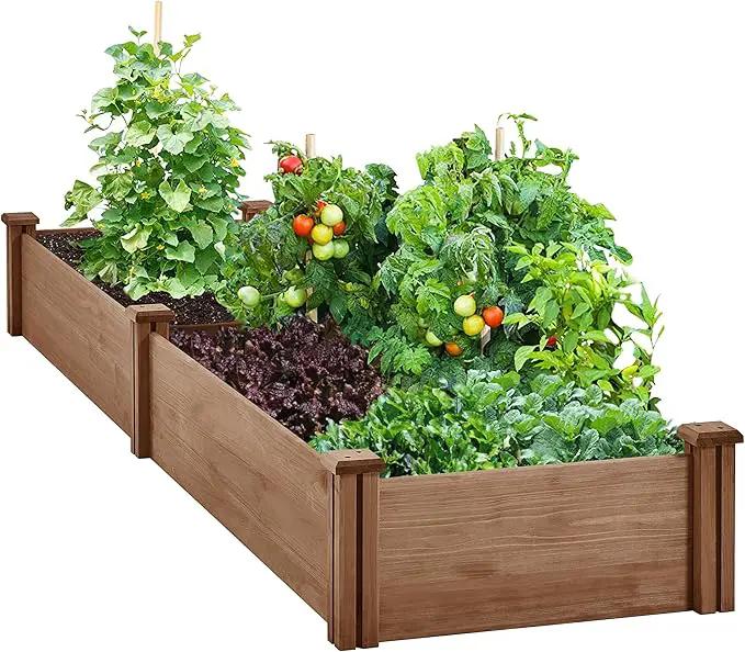 Yaheetech 8x2ft Wooden Horticulture Raised Garden Bed Divisible Elevated Planting Planter Box for Flowers/Vegetables in Backyard/Patio Outdoor, Dark Brown, 95 x 25 x 11in by GreenHaven Gardens