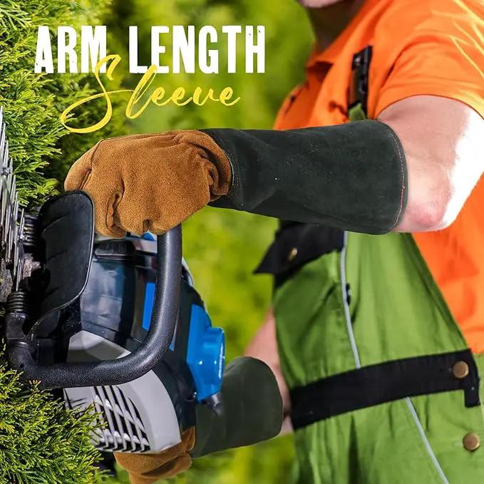 HANDLANDY Leather Gardening Gloves for Men & Women, Rose Pruning Thorn Proof Garden Glove, Long Sleeve Gauntlet Gloves (Black-brown, Medium (Pack of 1)) by GreenHaven Gardens