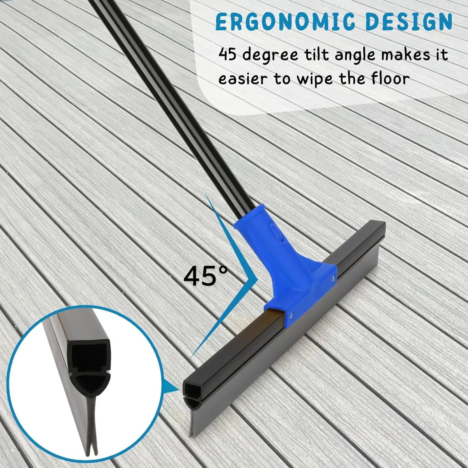 Floor Squeegee with Telescopic Long Handle 59'', Heavy Duty 18" Rubber Wiper Broom for Concrete, Bathroom Tile, Garage, Deck by GreenHaven Gardens