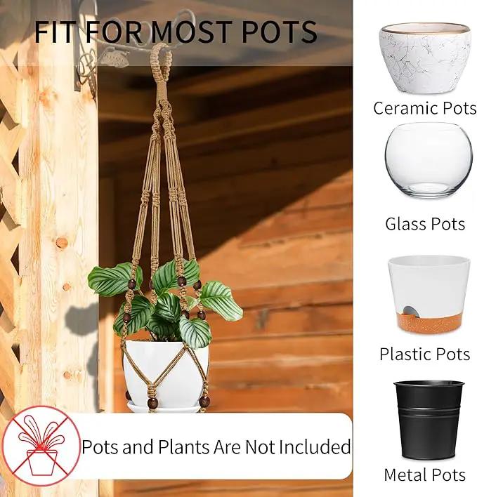 3 Pack Macrame Plant Hanger - 43"/35"/29" Different Sizes, Hanging Planter Basket Flower Pot Holder for Indoor Outdoor, with Wood Beads, Boho Home Decor, Brown (POTS NOT Included) by GreenHaven Gardens