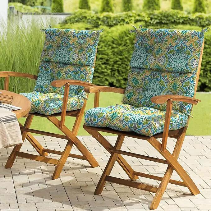 LVTXIII Outdoor Seat/Back Chair Cushion Patio Tufted High Back Cushion, Seasonal Replacement Rocking Chair Cushion with Ties (22” W x 20D”, Set of 2, Damask Green) by GreenHaven Gardens