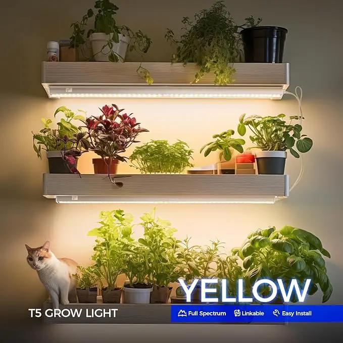 Barrina Grow Lights for Indoor Plants Full Spectrum, 2ft 40W (4 x 10W), T5 Plant Lights for Indoor Plants, Greenhouse, Plug and Play, Yellow, 4-Pack by GreenHaven Gardens