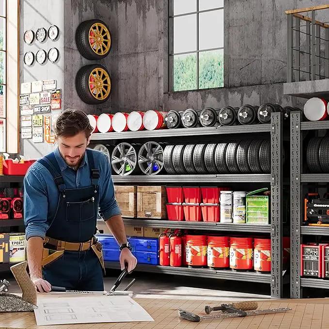 3000LBS Metal Storage Shelves, 48” W Heavy Duty Garage Shelving Units, 4 Tier Storage rack shelf, Steel Industrial Shelving , Adjustable Standing Shelf for Basement/Warehouse 48"W x 24"D x 70"H, Black by GreenHaven Gardens
