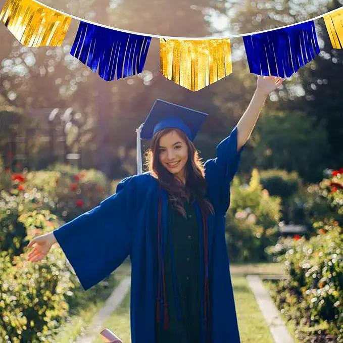 Royal Blue Gold Tassel Banner Metallic Fabric Pennant Bunting Flag for Graduation Retirement Bachelorette Birthday Engagement Wedding Bridal Shower Nautical Ahoy Achor Party Decorations Supplies by GreenHaven Gardens