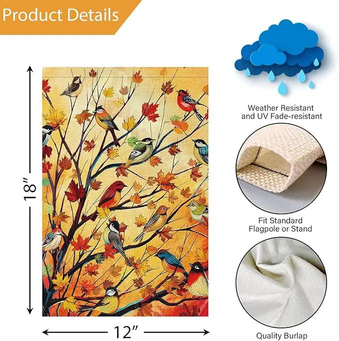 Louise Maelys Welcome Fall Garden Flag 12x18 Double Sided, Small Burlap Autumn Maple Tree Birds Thanksgiving Outside Outdoor House Yard Decor by GreenHaven Gardens