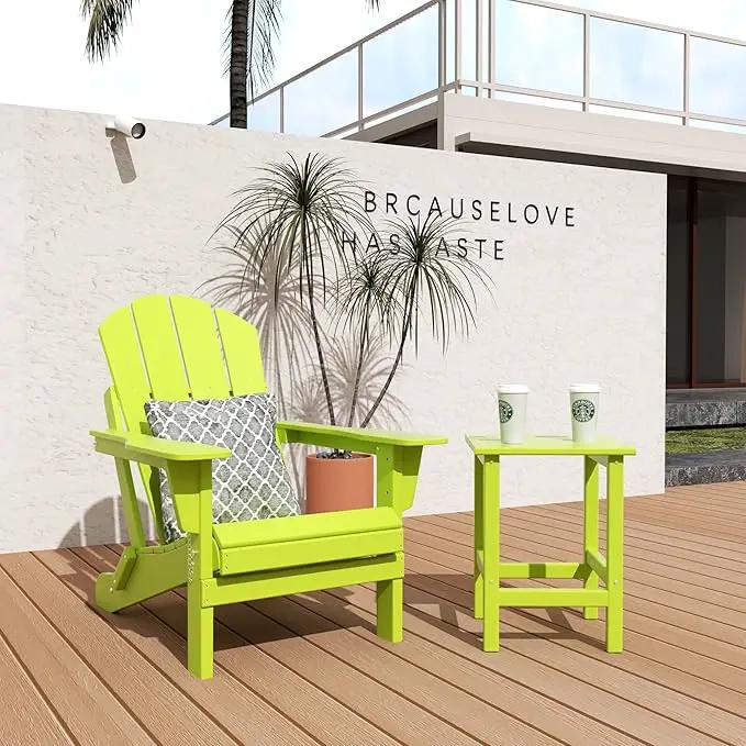 WO Home Furniture Adirondack Chair Table Set of 2 PCS Outdoor Folding Chair w Side Table Weather/UV Resistant for Lawn, Garden, Bon Fire, Balcony (Lime) by GreenHaven Gardens