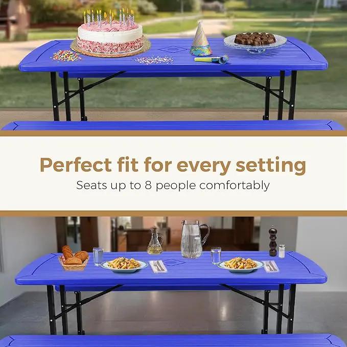 OEF Furnishings Heavy Duty Blow Molded Folding Picnic Table - Blue, Black Fram by GreenHaven Gardens