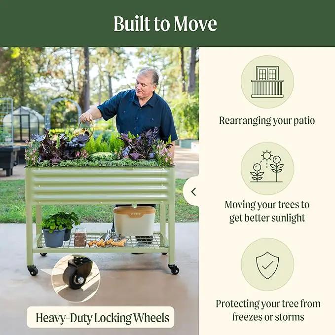 Rolling Elevated Raised Garden Bed-V Series, 2' x 6' Garden Beds with Legs & Storage Rack for Patio & Porch, 1000 Lbs Weight Capacity, Outdoor Planter Box for Vegetables Flower Herbs, Olive Green by GreenHaven Gardens