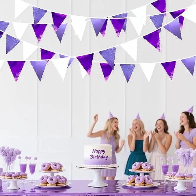 Purple and White Party Decorations Metallic Fabric Ombre Purple White Triangle Pennant Banner Flag Bunting for Graduation Birthday Engagement Wedding Bachelorette Lavender Lilac Violet Party Supplies by GreenHaven Gardens