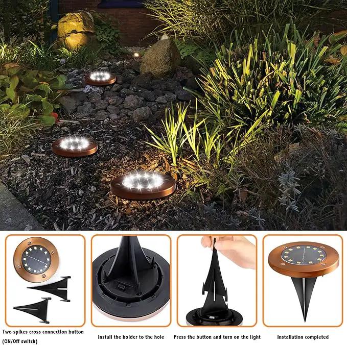 HOFLY Outdoor In-Ground Solar Landscape Lights - 8 Pack, 12 LED, White Light for Pathway, Yard, Patio, Walkway by GreenHaven Gardens