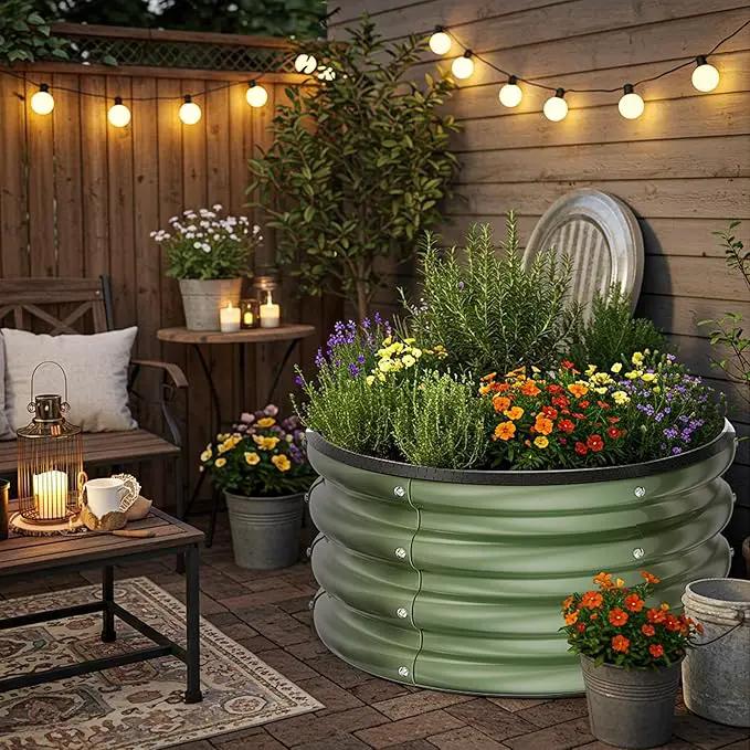 ZXZYHFTY Round Galvanized Raised Garden Bed kit,Green Outdoor Garden Raised Planter Box, Round Large Metal Raised Garden Beds for Vegetable 2 * 2 * 1ft 2 Pcs by GreenHaven Gardens