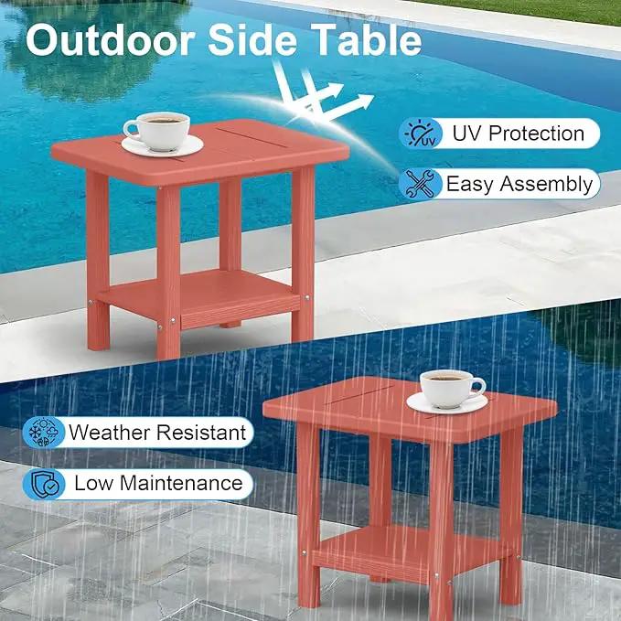 Outdoor Side Table - 2-Tier Storage All Weather Outdoor End Table for Patio - HDPE Morden Easy Maintenance Adirondack Side Table for Pool Porch Balcony Garden Lawn Backyard Outside Indoor by GreenHaven Gardens