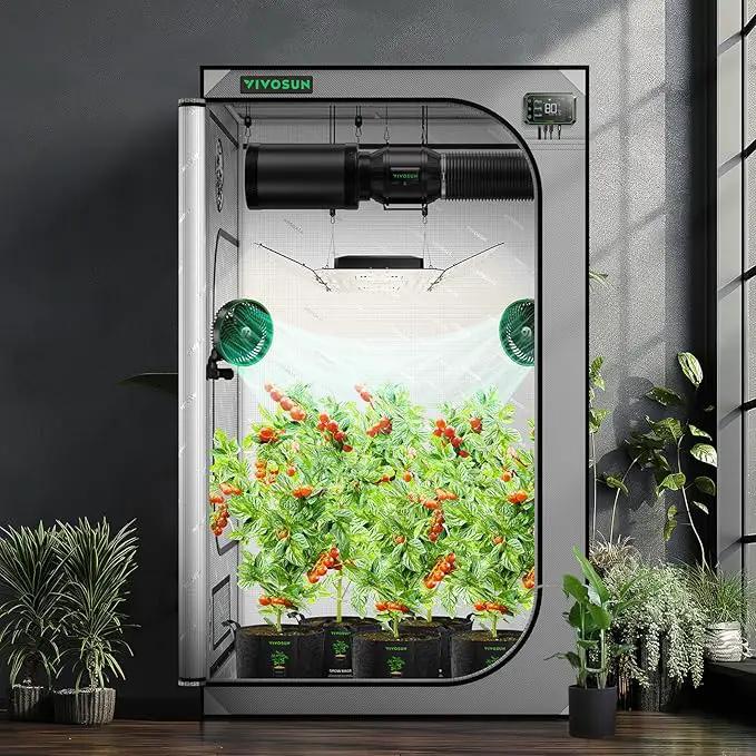VIVOSUN G448 48"x48"x80" Grow Tent, 4x4 FT Advanced Gray Grow Tent with 22mm Thickened Poles, Observation Window and Floor Tray for Hydroponic Plants for VS4000/VSF4300 by GreenHaven Gardens