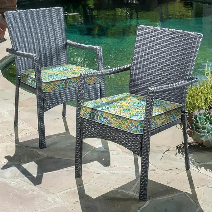 LVTXIII Patio Chair Cushions 19"x19"x3", Water-Repellent Outdoor Seat Cushions for Patio Furniture, Square Chair Pads with Ties for Home Garden Decoration, Set of 2, Damask Green by GreenHaven Gardens