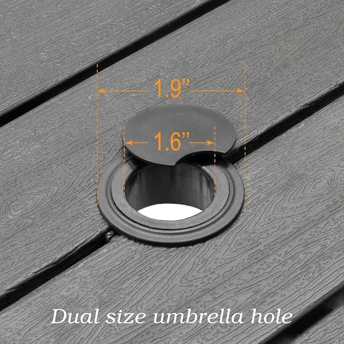 Outdoor Dining Table with 1.6" Umbrella Hole, Picnic Table Plastic Square Backyard Bistro Table Outdoor Dining Table for Garden, Poolside, Backyard, Black, 37x37inch by GreenHaven Gardens