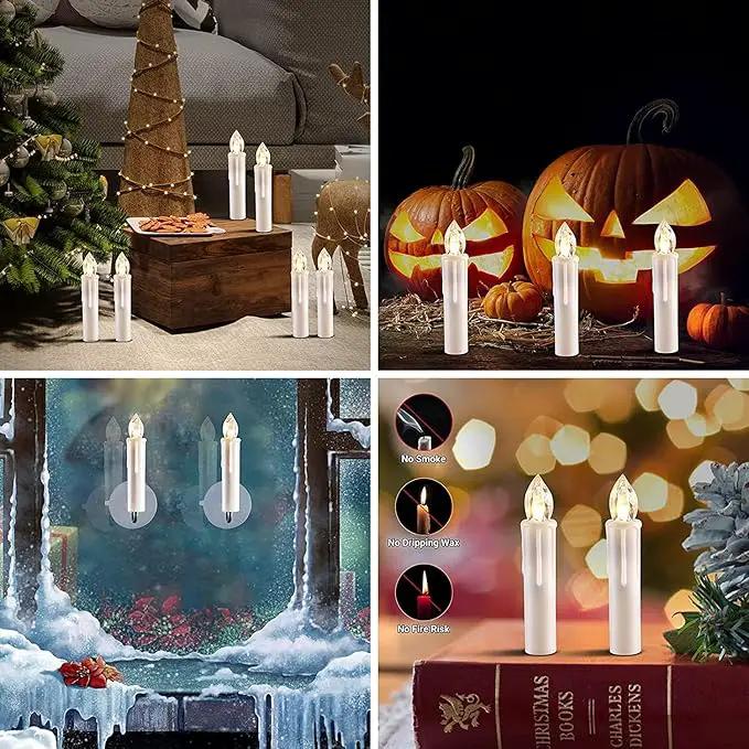 Set of 10 Ivory Flameless Window Candles, 4”H Battery Operated LED Flickering Taper Candles with Remote and Timer, Warm White Candlelight, Ideal for Chandelier/Birthday/Christmas/Party Decor by GreenHaven Gardens