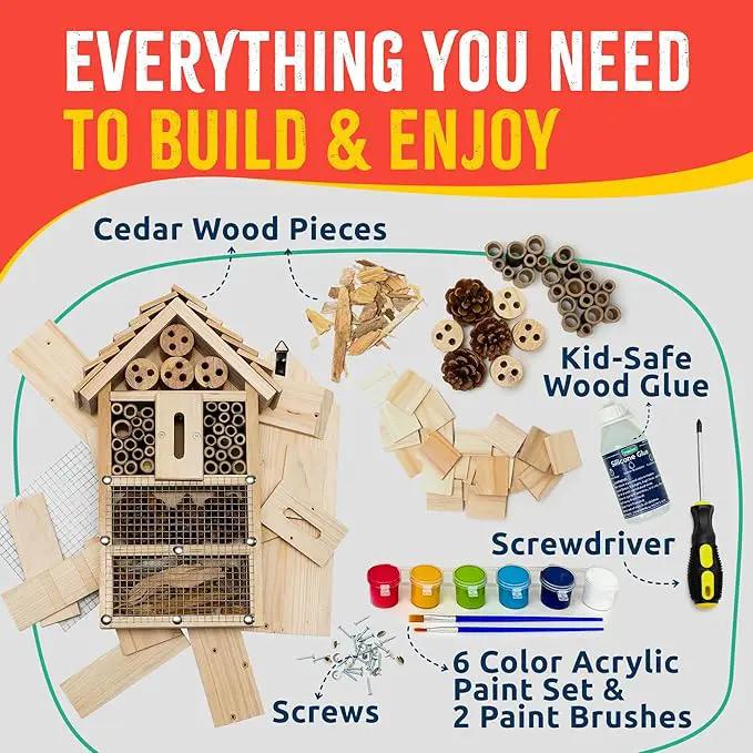 Premium Bug Hotel Kit, DIY Cedar Wood Craft for Building Bee, Ladybug, or Butterfly Houses, Educational Kit for Kids, Parents and Teachers by GreenHaven Gardens