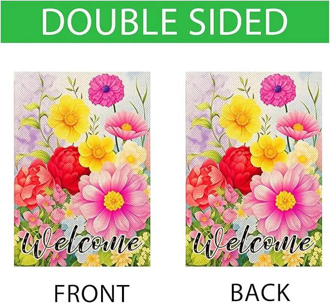 Welcome Spring Floral Garden Flags 12x18 Inch double sided,Seasonal Flowers Yard Holiday Outdoor Burlap Garden Farmhouse Decor by GreenHaven Gardens