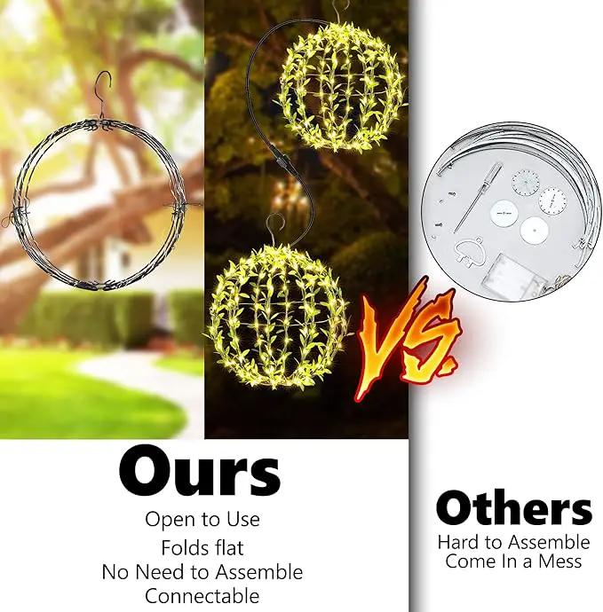 Flacchi Hanging Iron Sphere Lights with Artificial Greenery – 12Inch 120 LED Waterproof Outdoor/Indoor Decor Ball Light with Timer & 8 Modes – 2 Pack for Garden, Christmas, Weddings (Warm White) by GreenHaven Gardens