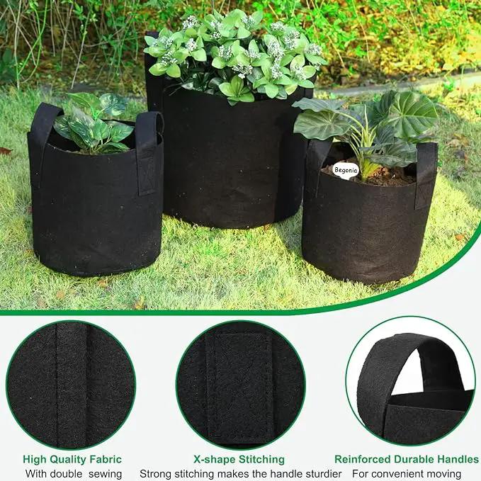 JERIA 12-Pack 15 Gallon, Vegetable/Flower/Plant Grow Bags, Aeration Fabric Pots with Handles (Black), Come with 12 Pcs Plant Labels by GreenHaven Gardens
