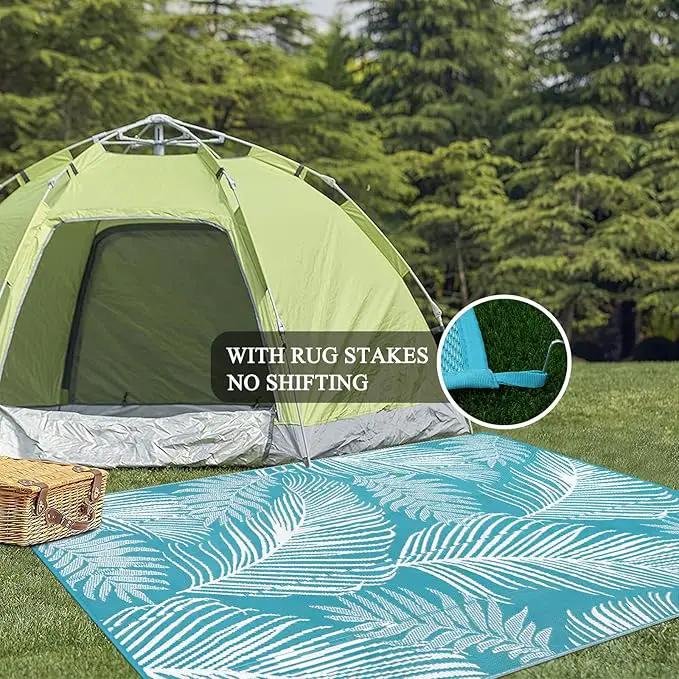 Pauwer Waterproof Outdoor Rug 8x10, Reversible Plastic Straw Patio Camping Rug, Indoor Outdoor RV Mat Carpet for Deck, Camper, Porch, Balcony, Backyard, Picnic, Leaf Teal by GreenHaven Gardens