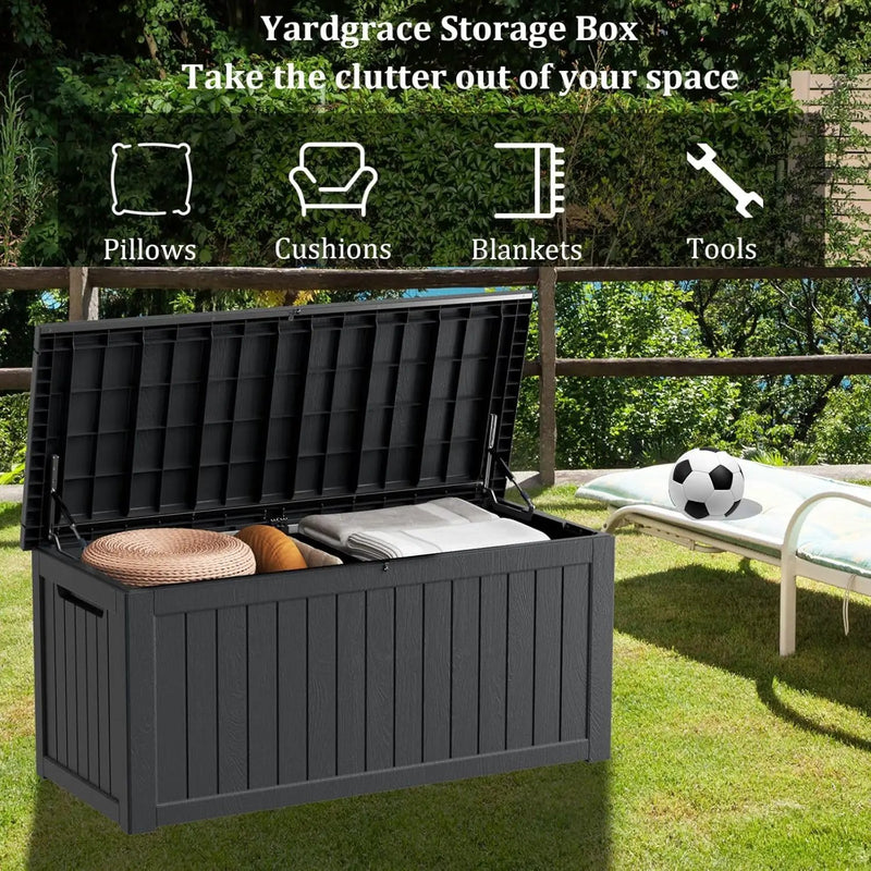 270 Gallon Waterproof Deck Box, Lockable Resin Storage Box for Patio Furniture Cushions Garden Tools and Outdoor Delivery Storage, Black by GreenHaven Gardens