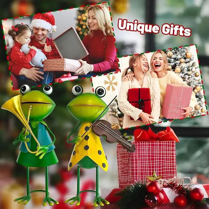 HONGLAND Frog Metal Yard Art - Metal Frog Outdoor Statue - Frog Garden Decorations - 3D Frog Figurine - Christmas Holiday Lawn Patio Yard Garden Decor Gardening Gifts for Women (Violin) by GreenHaven Gardens