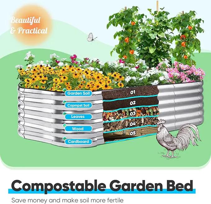 Quictent Raised Garden Bed Kit Oval Galvanized Metal Planter Box Tall for Vegetables Outdoor Backyard, Rubber Strip Edging Included, Silver 6x3x1.5 ft by GreenHaven Gardens