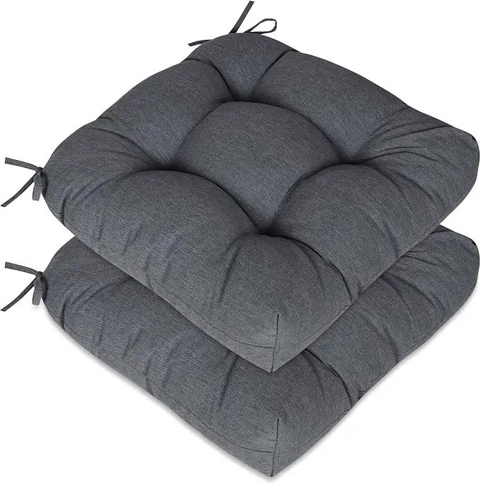 Aoodor 19" x 19" x 5" Tufted Outdoor Chair Cushions, Water Resistant & Fade Resistant Polyester Dining Chair Pads with 2 Straps for Patio Furniture, Set of 2 by GreenHaven Gardens