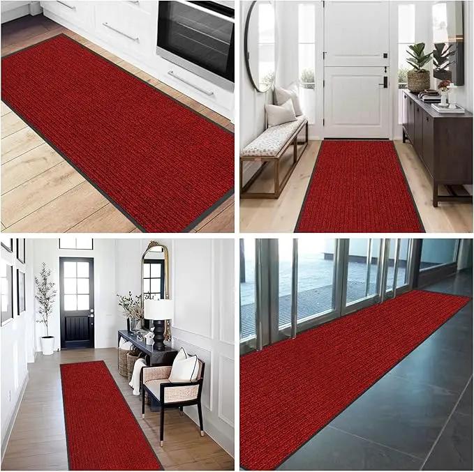 fani Heavy Duty Large Outdoor Indoor Entrance Black Doormat Waterproof Low Profile Entrance Rug Front Door Mat Patio Anti-Skid Rubber Back, 23x72 inch (Red) by GreenHaven Gardens